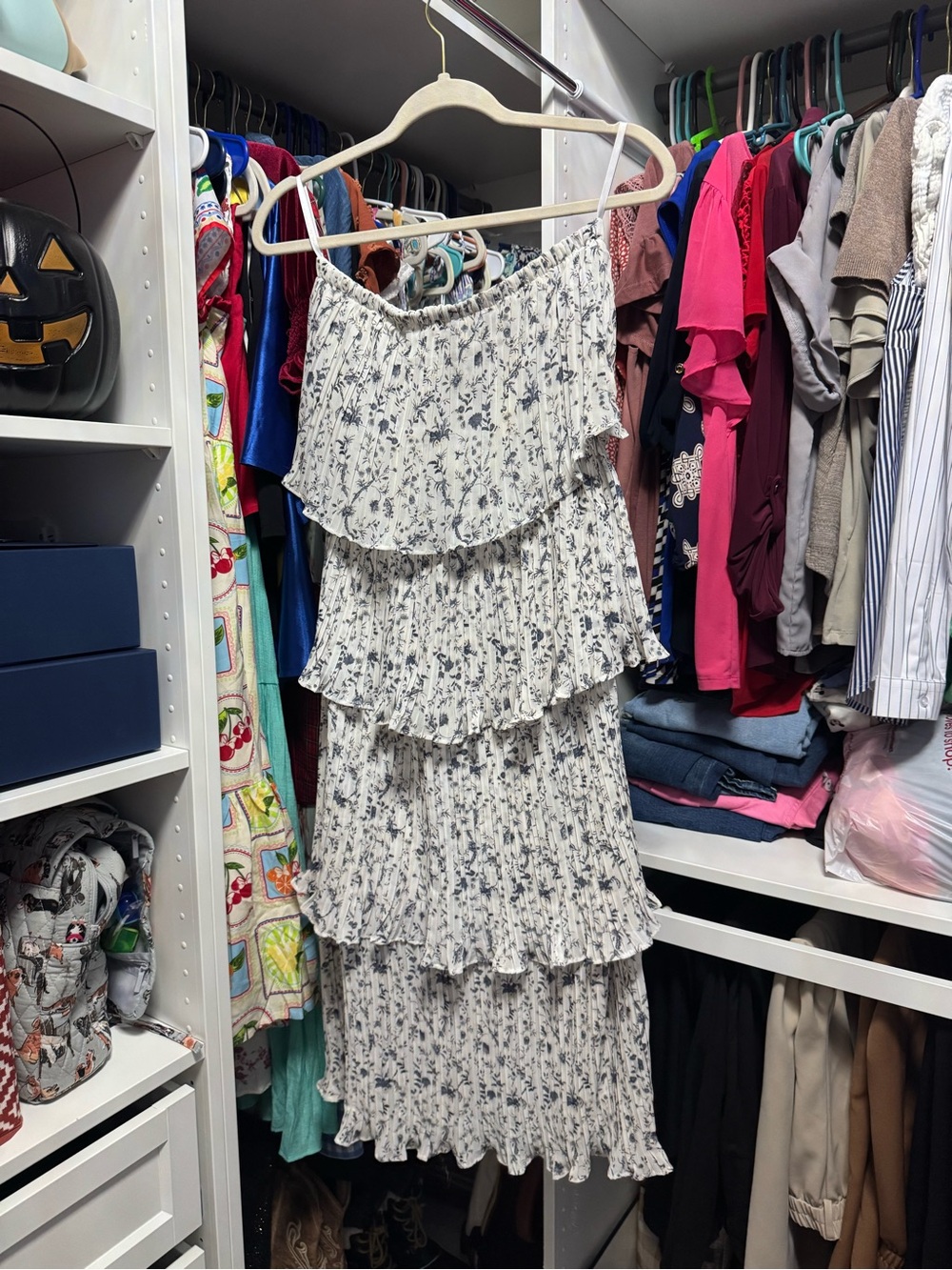 White Floral Tiered Ruffle Strapless Dress